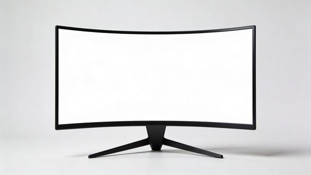  features a sleek, modern curved computer monitor with a minimalist design. The monitor has a thin black bezel surrounding a large,