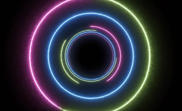 Abstract Neon Circles:  Vibrant neon rings pulsate with energy against a dark backdrop. A symphony of colors creates a mesmerizing visual experience