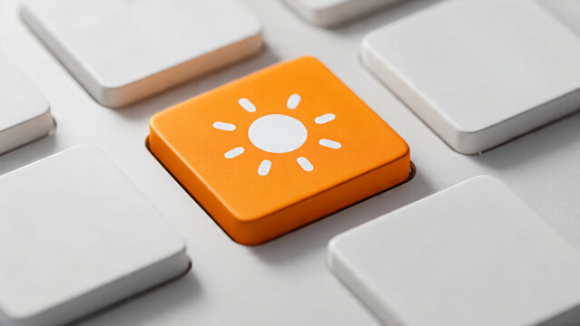 Touche orange avec soleil sur un clavier d'ordinateur