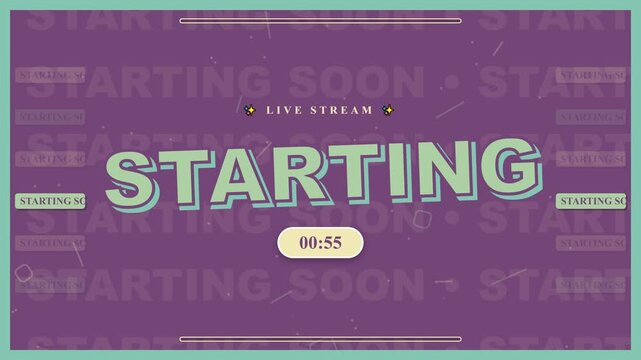 Engaging retro-style live stream starting soon screen with dynamic countdown timer for online broadcasts and gaming sessions
