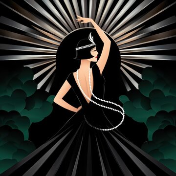 Art Deco Flapper Dancer in a Black Gown