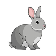 Obraz premium Cute Cartoon Gray Rabbit Sitting, Vector Illustration