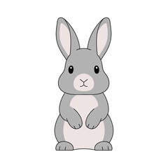 Obraz premium Cute Cartoon Gray Rabbit Standing Isolated White Background