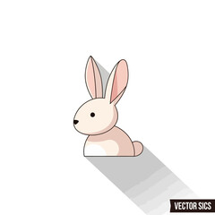 Obraz premium Cute cartoon rabbit illustration with long shadow, isolated on white background