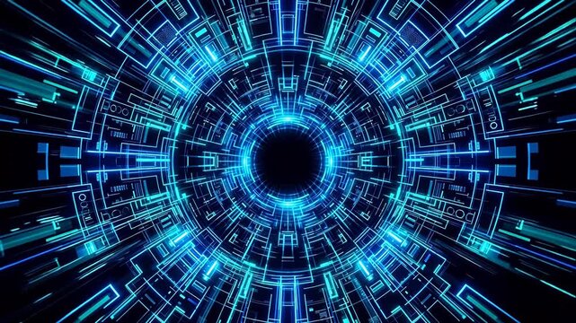 Abstract digital tunnel with glowing lines ideal for sleek commercial backgrounds and title sequences
