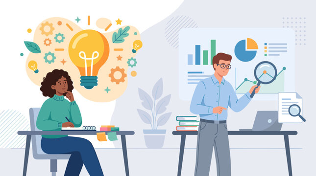 Two Professionals Presenting Data In An Office.