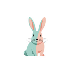 Obraz premium Cute Two-Tone Rabbit Illustration, Pastel Colors, Sitting Pose, White Background