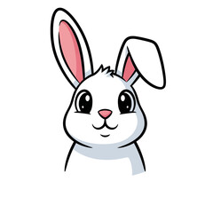 Obraz premium Cute White Cartoon Bunny Rabbit Face with Big Eyes and Pink Ears - Illustration