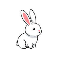 Fototapeta premium Cute White Rabbit Cartoon Illustration, Adorable Bunny with Pink Ears, Isolated on White Background