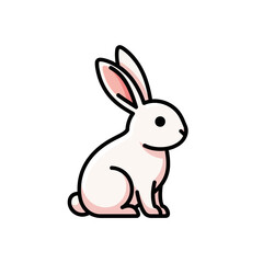 Obraz premium Cute White Rabbit Illustration, Simple Flat Design, Easter Bunny Icon, Isolated on White Background