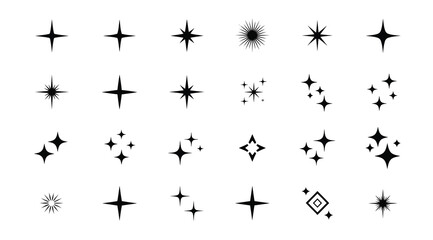 Sparkle star icon set, glitter and twinkle symbols, decorative design elements, magic shine shapes © Saharia