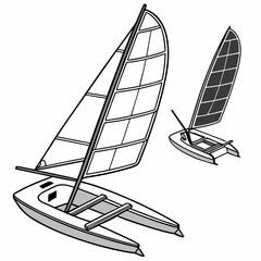 solar sailboat illustration with two vessels line art style high quality © cccc