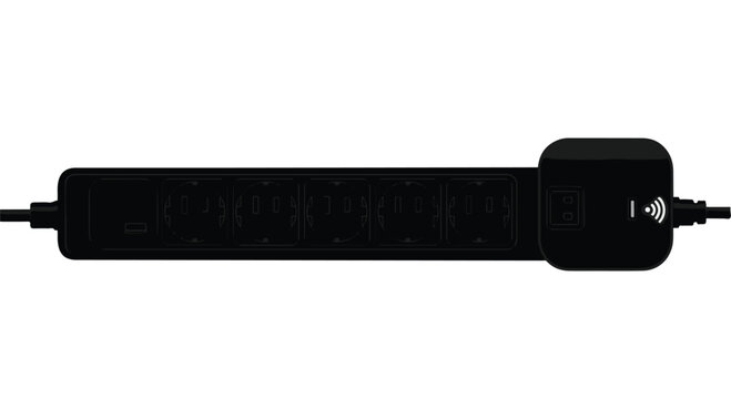 Black soundbar speaker system with wireless subwoofer on white background, modern home audio equipment setup for music and movies