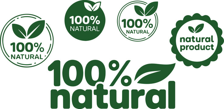 Eco natural product badge vector set featuring green leaf logos, circular labels and organic certification emblem collection