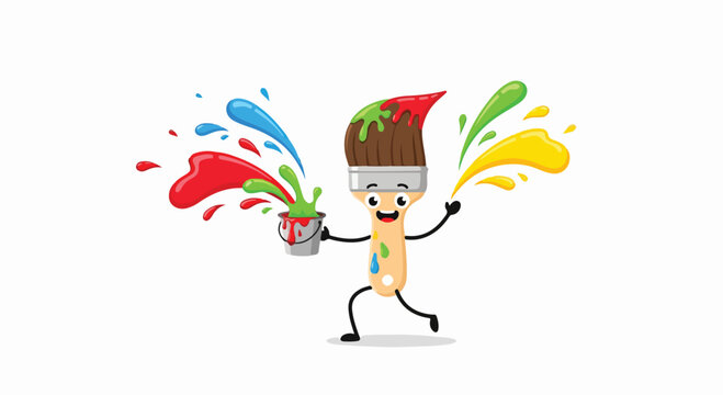 A cheerful paintbrush character holding paint