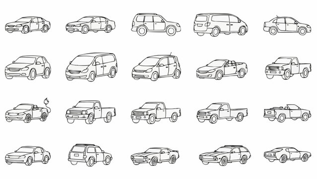 Collection of various hand-drawn car sketches in different styles.