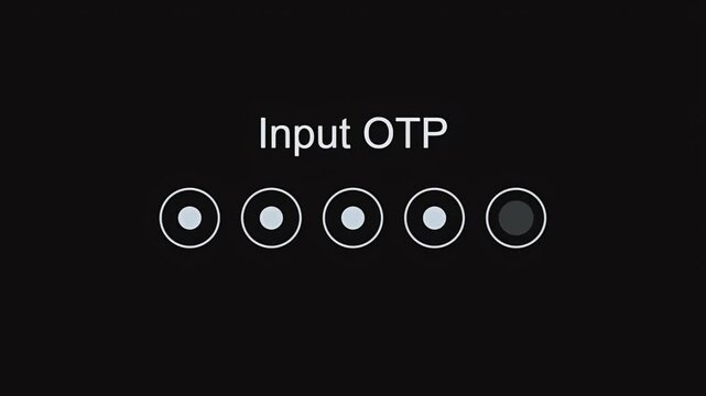 Digital screen displaying the process of entering a one-time password with circular icons on a dark background