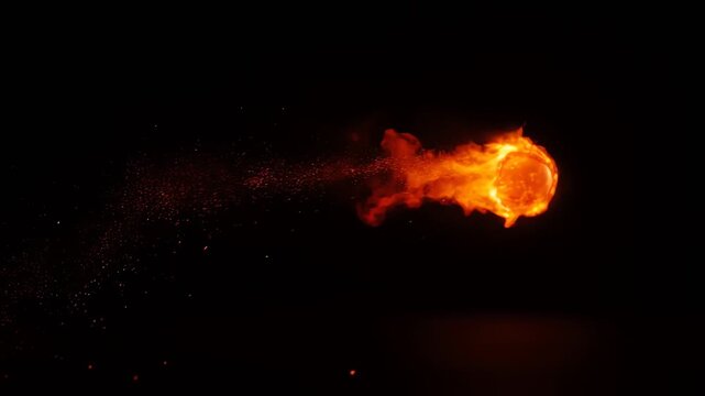 Baseball Ball on Fire Flying against Black Background