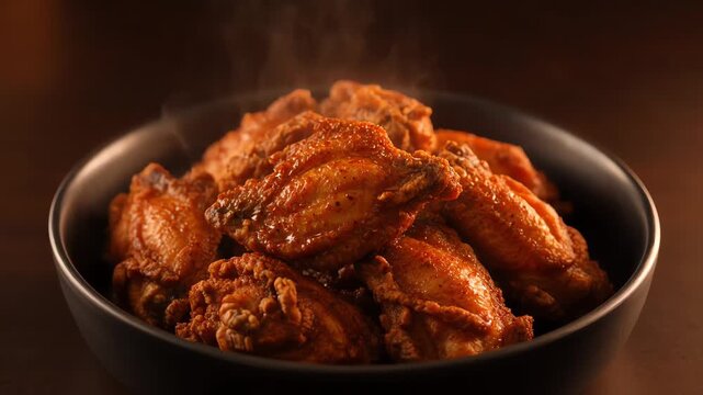 Hot Steaming Buffalo Chicken Wings in a Black Bowl