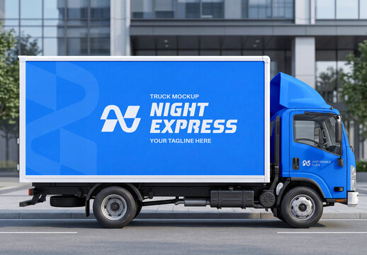 Delivery Box Truck Mockup City Scene