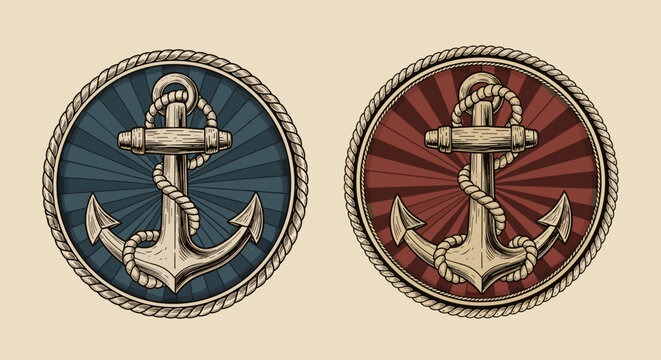 Two nautical anchor badges with rope detail.
