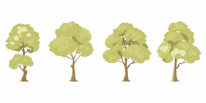 Four stylized tree icons in varying shapes flat vector illustration
