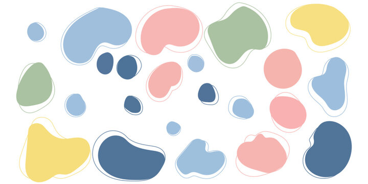 Abstract organic shapes set, modern fluid blobs, hand drawn minimalist design elements isolated on white background