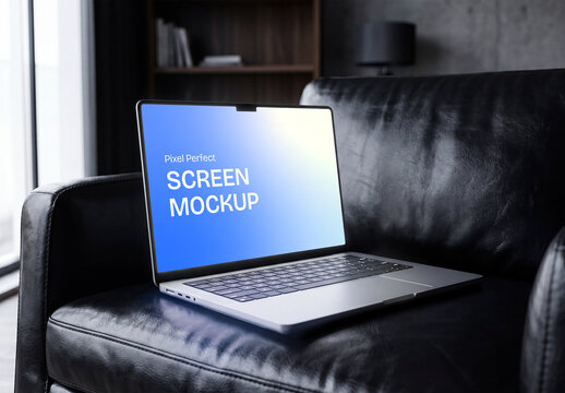 Laptop Mockup on Sofa