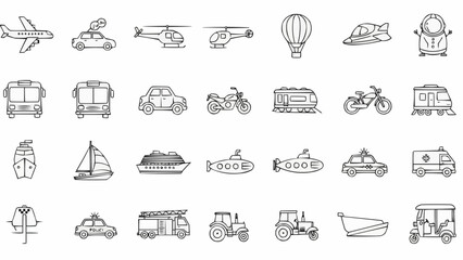 Hand-drawn doodle collection of various transportation vehicles and modes of travel. © Galy Ariyandy