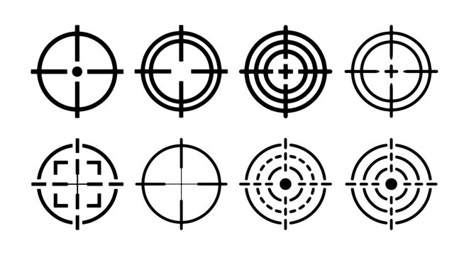Collection of various target and scope icons in black