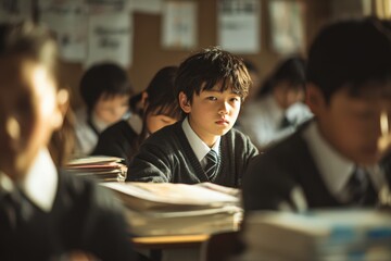 Fototapeta premium 教室で授業を受ける少年