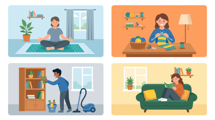 Fototapeta premium Person Engaged in Multiple Home Activities Across Rooms.