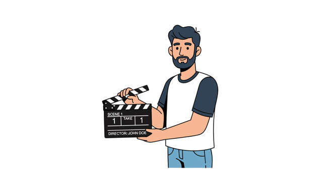 Man Holding Clapperboard On Film Set Portrait.