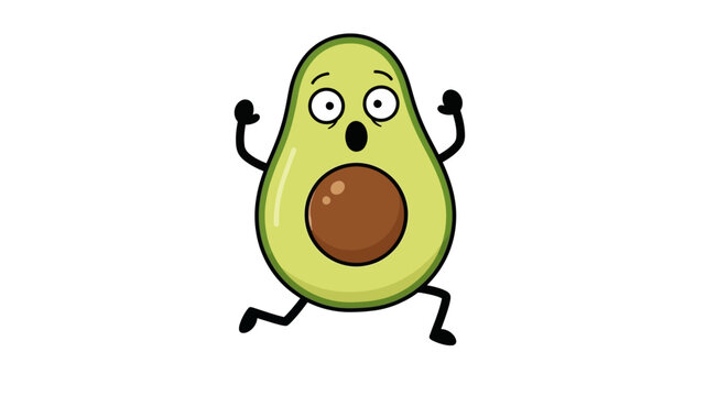 Scared Avocado Character Running with Arms Up, Cartoon Vector Illustration