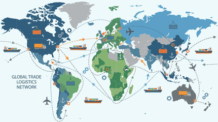 Naklejka premium Global Trade Logistics Network Map.
