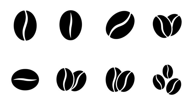 Coffee Bean Icons, Black Vector Graphics, Simple Food Elements, Cafe & Beverage Graphics