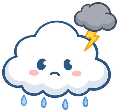 Cute Raindrop Cloud with Storm Icon
