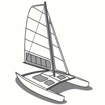 catamaran sailboat illustration with dual hulls and raised sail high quality