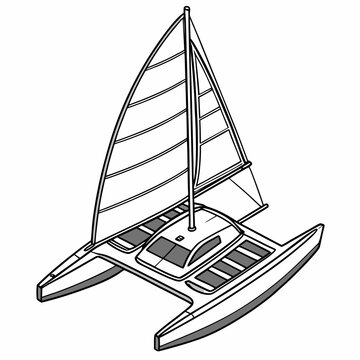 detailed line drawing of a catamaran sailboat with solar panels