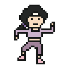 Fototapeta premium Cute woman lady dance aerobic exercise music 8bit with gym,dancer,workout,cartoon.
