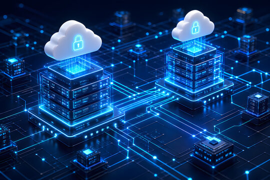 Secure cloud servers with data protection 3d render high quality