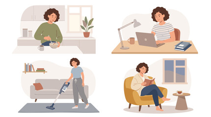 Fototapeta premium People Engaged in Home Activities With Technology.