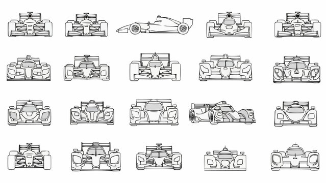 Collection of hand-drawn racing car sketches from various angles.