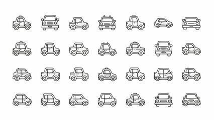 Collection of various car line art icons representing different vehicle types. © Samsudin