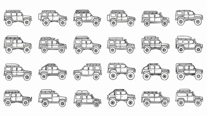 Collection of hand-drawn off-road vehicles in various styles. © Samsudin