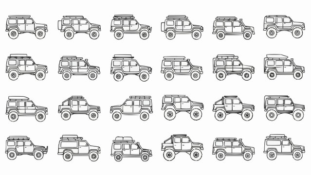 Collection of hand-drawn off-road vehicles in various styles.