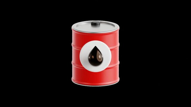 Seamless looping 3D animation featuring a deflated oil barrel, warning symbols and oil drop icon, with subtle motion and dramatic lighting to represent crisis, shortage and energy instability.