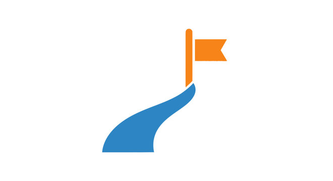 Flag on a blue curved line.