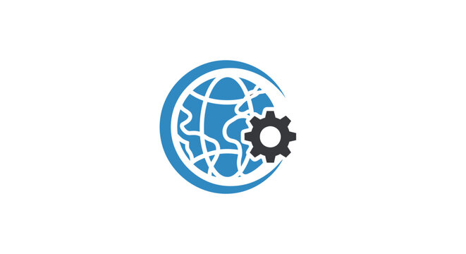 Gear and globe icon symbol.