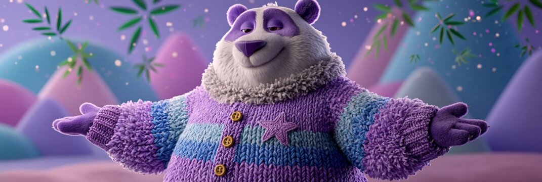 Colorful Cartoon Character in Purple Sweater